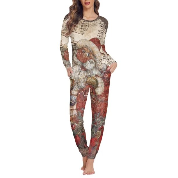 Conjunto de pijama de diseño navideño para mujer, ropa de dormir femenina de manga larga, traje de dormir informal que combina con todo, ropa de casa con estampado a pedido