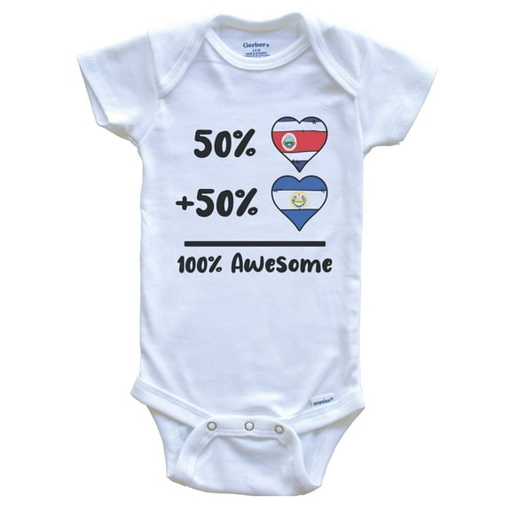 50% Costa Rican Plus 50% Salvadorian 100% Awesome Costa Rica El Salvador Heart Flags Baby Bodysuit