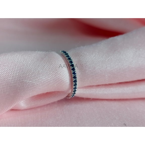 Blue Sapphire Eternity Wedding Band, 14K Yellow Gold Plated Thin September Birthstone Ring for Women