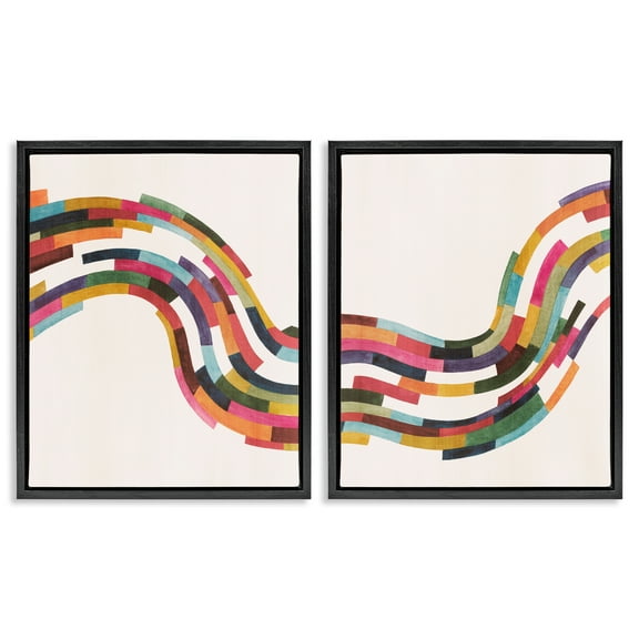 Stupell Industries Abstract Colorful Wave Abstract Painting Black Floater Framed Canvas Art Print Wall Art, 17 x 21, Set of 2
