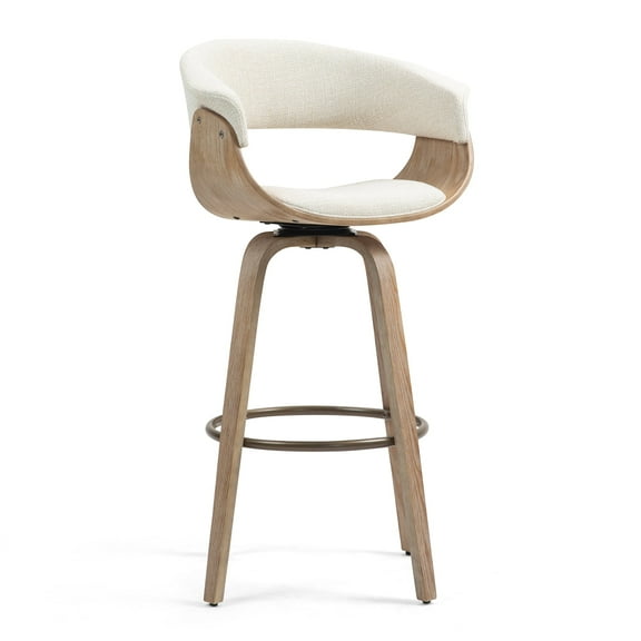Berkeley Beige Upholstered Fabric Bar Stool with Natural Wood Accent Legs