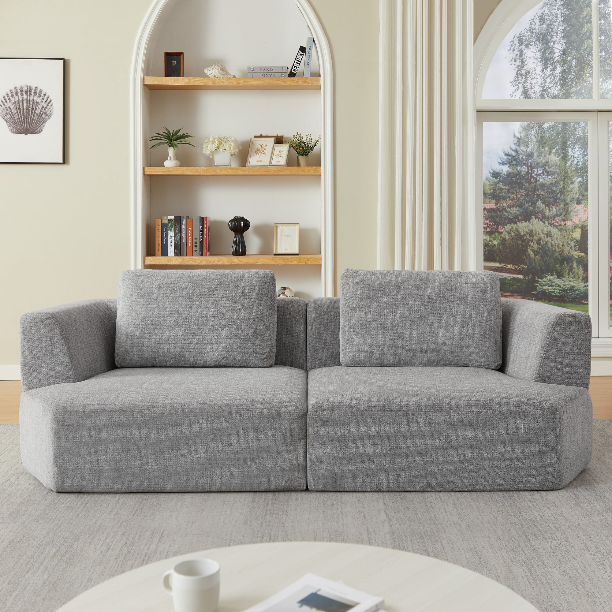 Leumius Modern Oversized 3 Seater Compressed Sofa,Chenille Sofa Couch with Deep Seating Upholstered Sofa for Space-Saving,Living Room,No Assembly,Grey