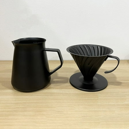 Stainless Steel 600Ml Pour Over Dripper Home Filter Coffee Maker Pot Set Silver Black YIWEI