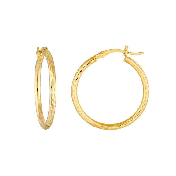 10k Yellow Gold 2 X 20mm Full Sparkle-Cut Round Hoop Earrings Hoop Earring for Women
