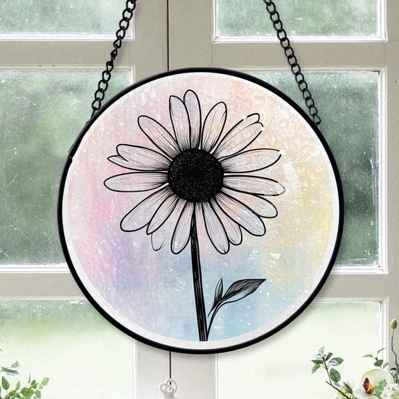 Hobby Christmas Gift - Minimalist Simple Line Daisy Xmas Stained Glass Hanging Ornament - Midnight Blue Winter Holiday Tree Decoration, Gift for Family, Mom & Dad, Friends