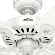 Hunter 52 inch Indoor Ceiling Fan with LED Lights - White Ceiling Fan with Pull Chain, For Bedroom or Living Room, Standard Mount, No Remote, 5 Blades, Includes Bulbs - Builder Plus 53236, Snow White