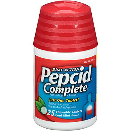 Pepcid Complete Acid Reducer + Antacid with Dual Action, Cool Mint, 25 Chewable