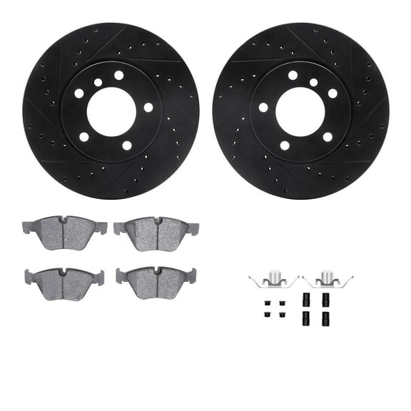 Dynamic Friction Company Front Brake Rotors-Drilled and Slotted-Black with 5000 Advanced Brake Pads includes Hardware 8512-31073