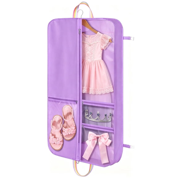 Garment Bags for Dance Costumes 40 Inch, Kids Dance Costume Bag for Dancers with 3 Zipper Pockets, Transparent Window, Zipper Closure, Purple