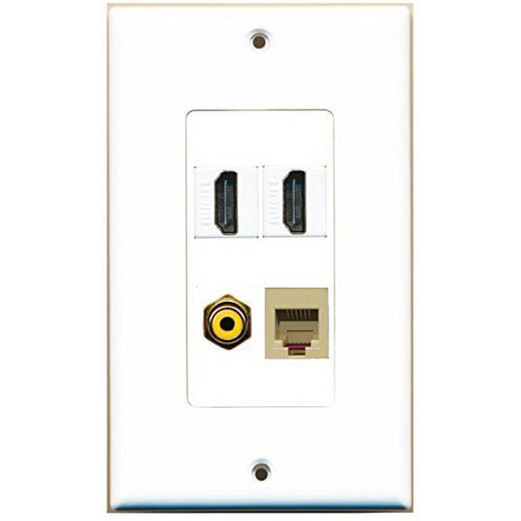 RiteAV - 2 Port HDMI 1 Port RCA Yellow 1 Port Phone RJ11 RJ12 Beige Wall Plate Decorative