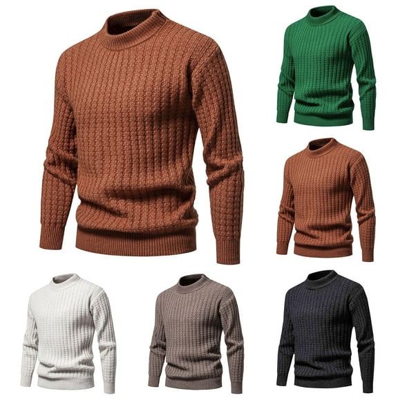 Miluxas Mens Cable Knit Sweater Casual Long Leeve Crewneck Pullover Sweaters Twist Textured Fisherman Sweater Green