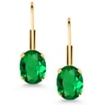 thumbnail image 2 of Gem Stone King Green Nano Emerald Yellow Gold Plated Leverback Earrings for Women (1.20 Cttw, Gemstone May Birthstone, Oval 7X5MM), 2 of 4