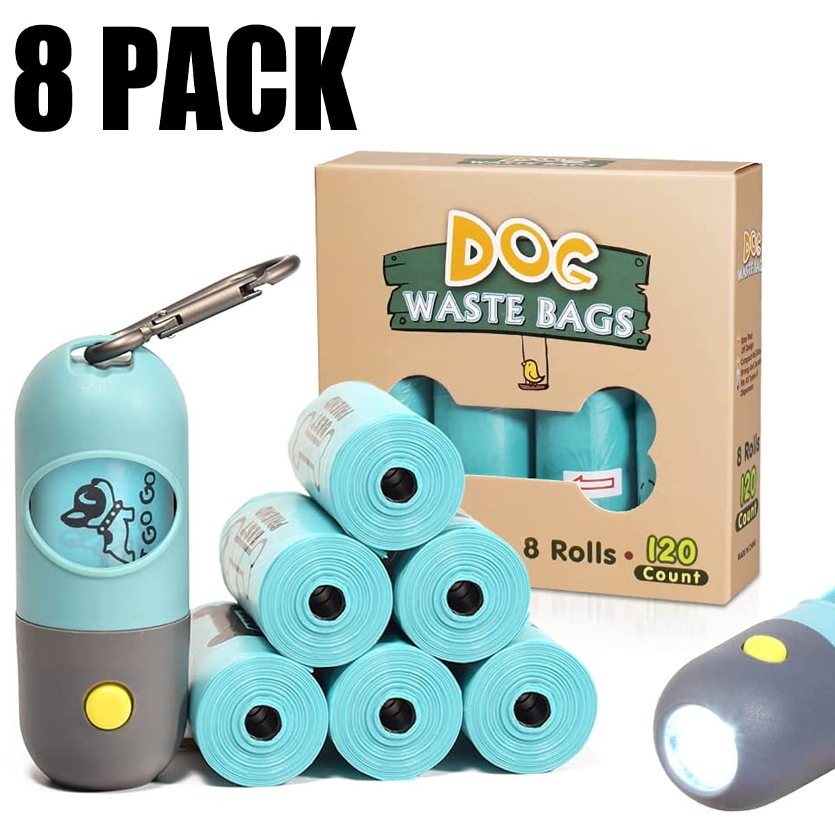 Leak Proof Poop Bag For Dogs, 8 Roll Leak Proof Poop Bags, Holder With