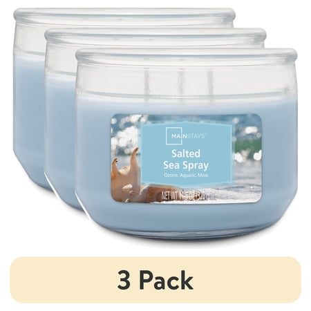 (3 pack) Mainstays Salted Sea Spray 3-Wick Scented Glass Jar Candle, 11.5 oz