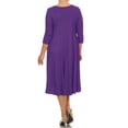thumbnail image 3 of Women's Plus Size Casual 3/4 Sleeves Basic A-Line Pleated Solid Midi Dress Made in USA, 3 of 3