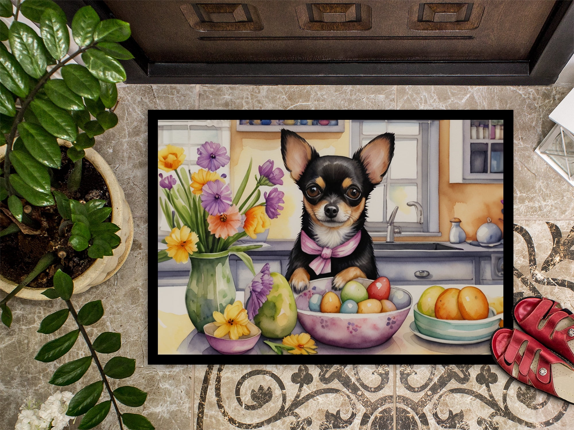 Carolines Treasures DAC6788MAT 18 x 27 in. Decorating Easter Chihuahua Doormat