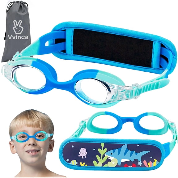 Vvinca Kids Swim Goggles with Fabric Strap, Swimming Pool Goggles for Boys Age 3 6