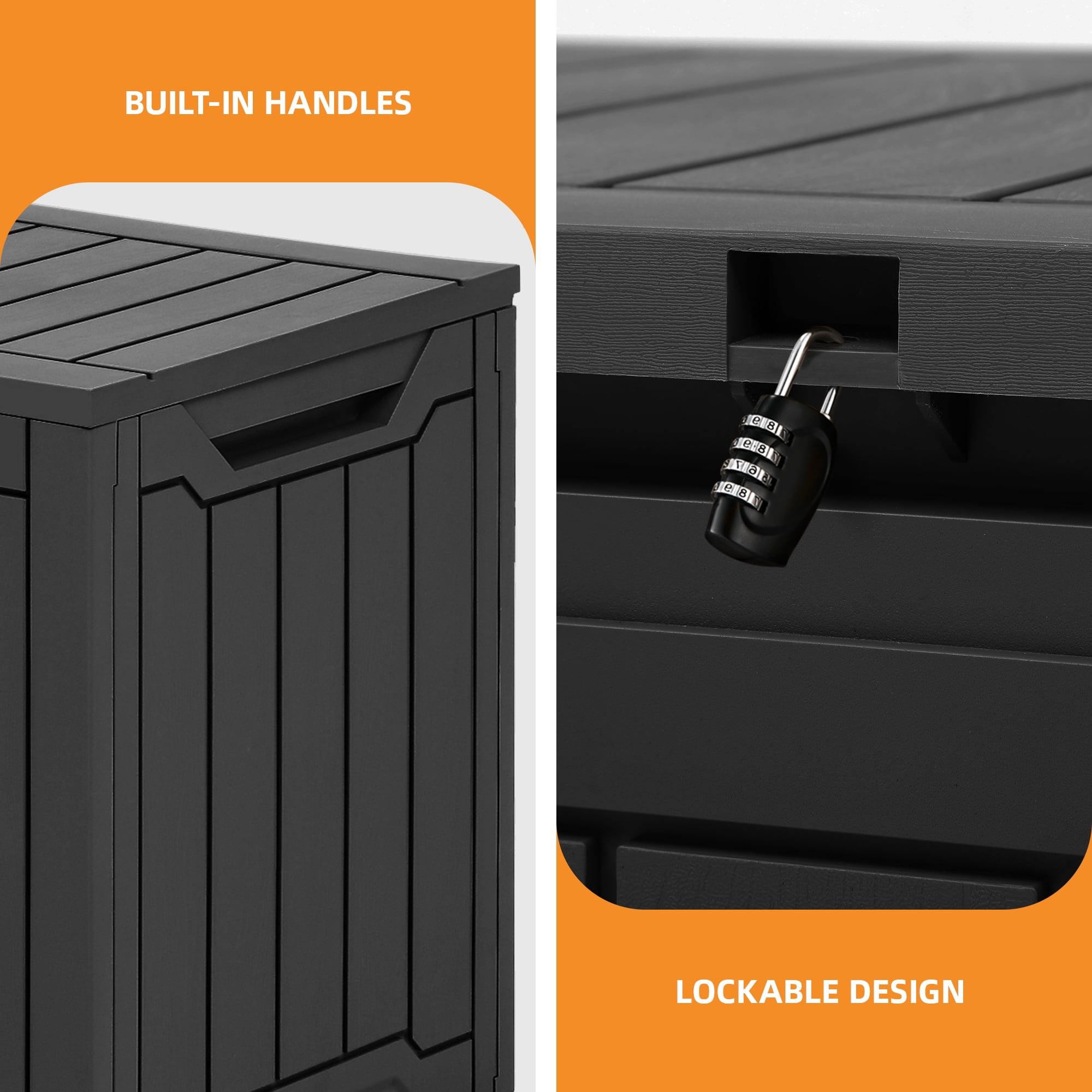 Uforic 80 Gallon Outdoor Resin Deck Box – Lockable Storage with Stylish Wood-Grain Texture & Durable Black Finish for Patio & Garden