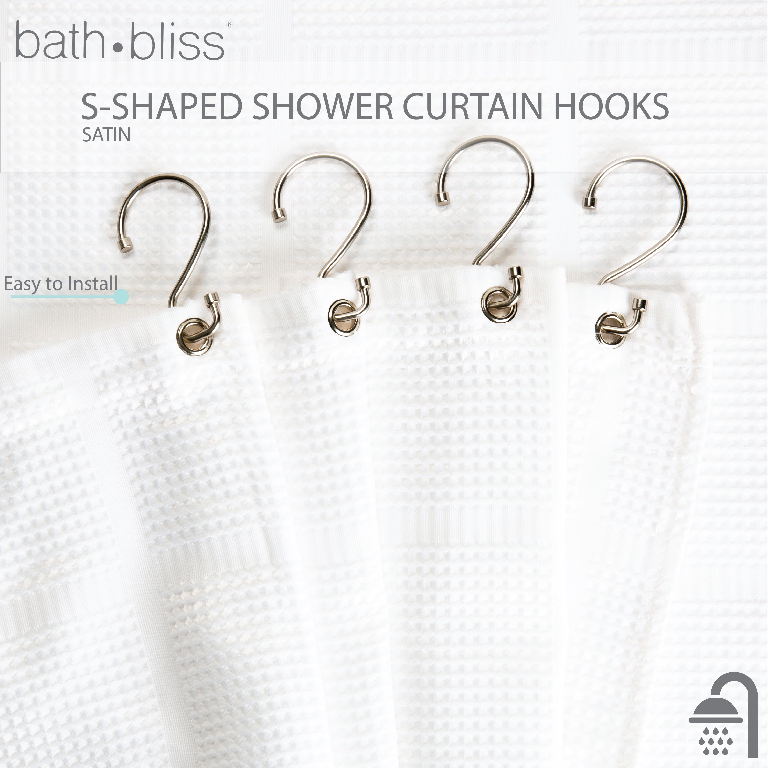 Bath Bliss Silver Zinc Alloy Shower Curtain Rings, Satin (12 Count)