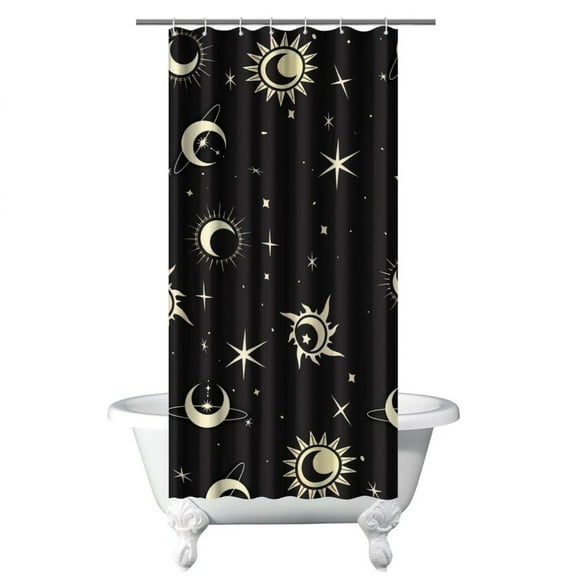 Gothic Shower Curtain Moon Star Celestial Night Design, Waterproof Fabric Dark Steampunk Aesthetic Bathroom Curtain with Hooks, Mystical Lunar Astral Sky Map for Dorms, Apartments, RV