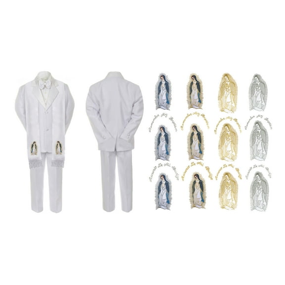 Infant Baby Boy Christian Baptism White Suit Virgin Mary Maria On Stole Sm-7