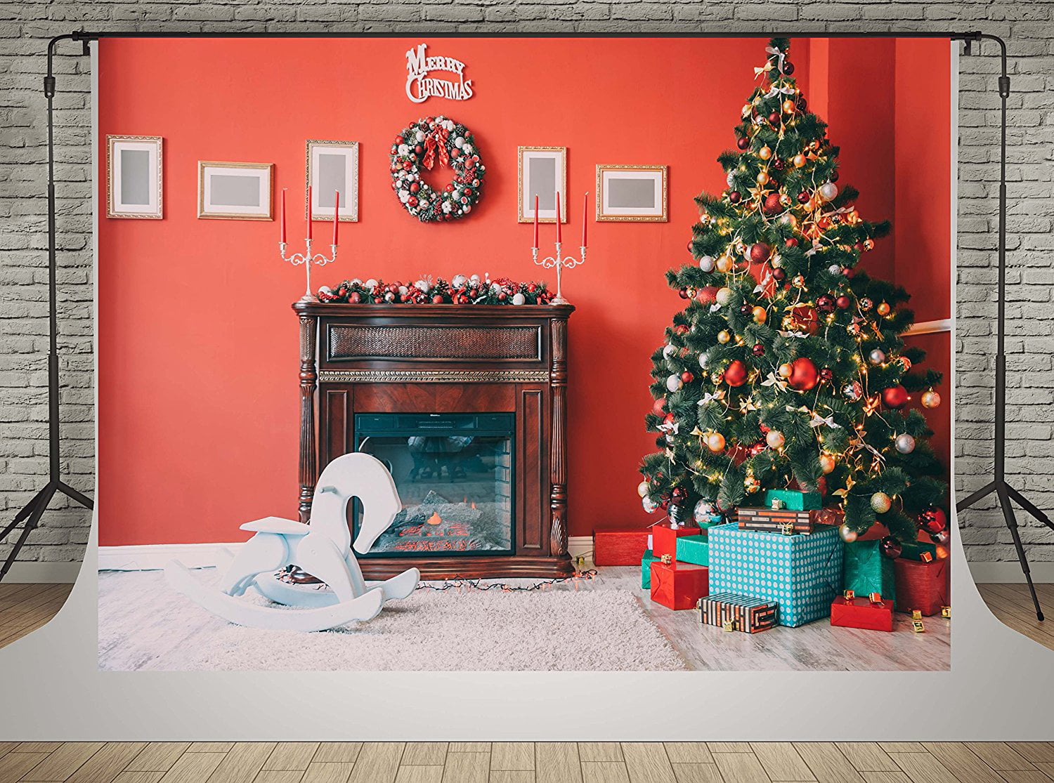 5x7ft Christmas Tree Wooden Floor Photography Background Computer-Printed Vinyl Backdrops 