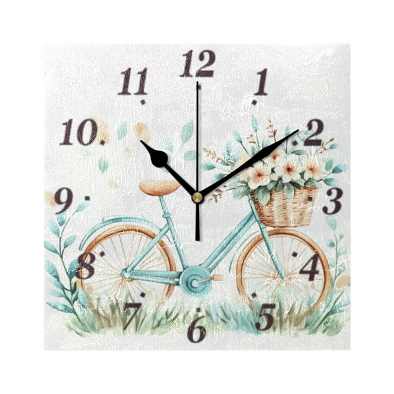 Bike Illustration Wall Clock Square Clock Decoration Creative Clock Dual Use Black Pointer 7.78in