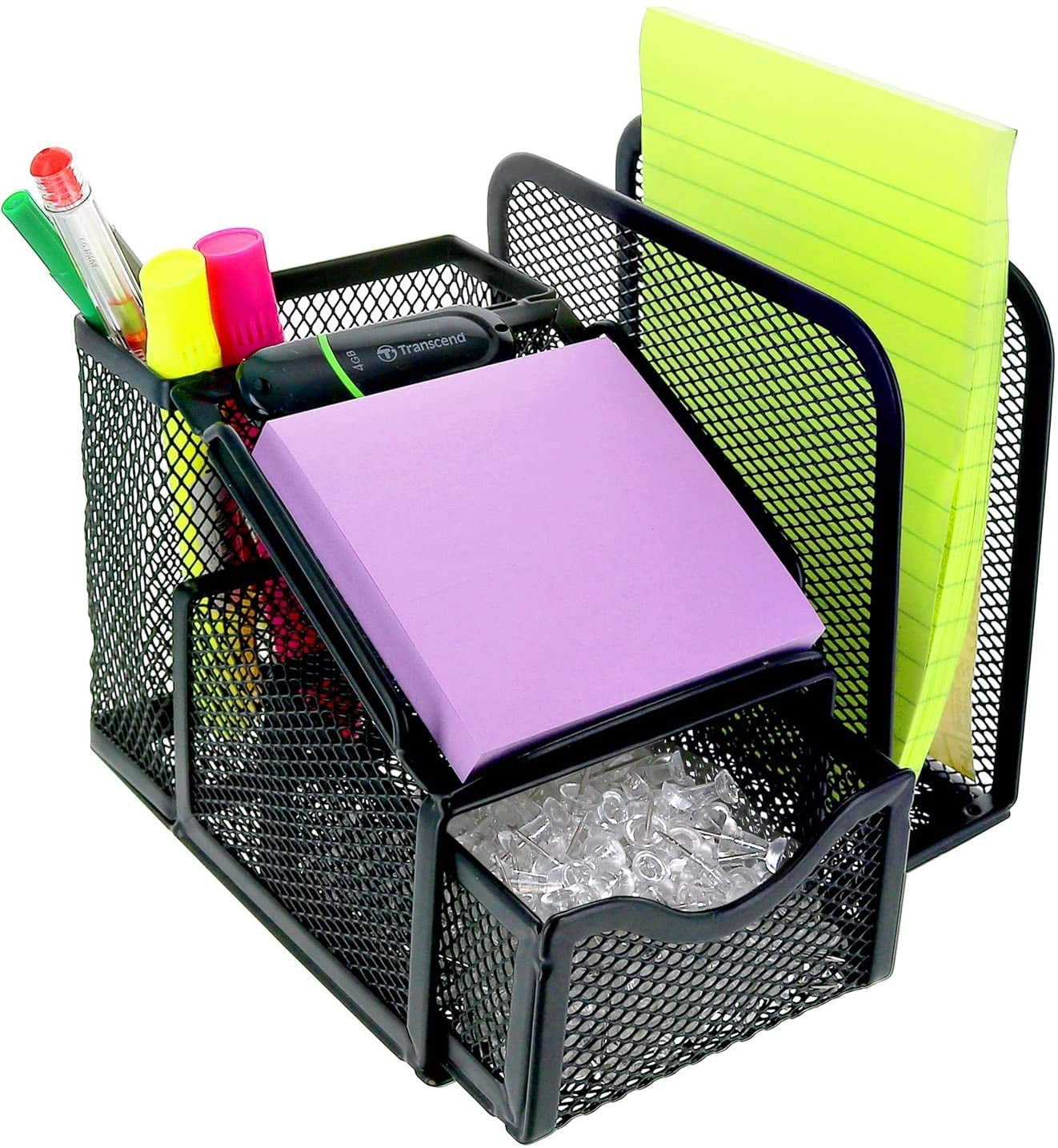 Greenco Mesh Office Supplies Desk Organizer with Note Pad Holder Black