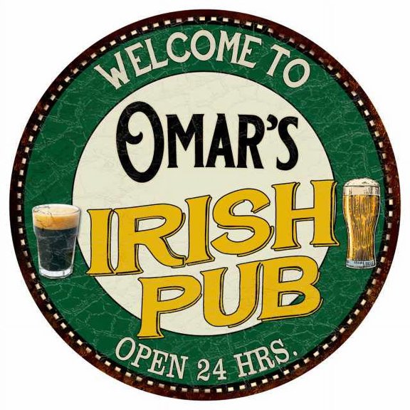 Omar's Irish Pub 14" Round Metal Sign Kitchen Bar Wall Decor 100140036099