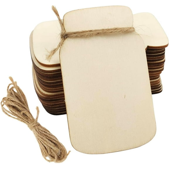 30 Pack 4 Inch Wood Mason Jar Cutouts Unfinished Wooden Mason Jar Sign Hanging Ornaments DIY Mason Jar Craft Gift Tags for Home Party Decoration Craft Project