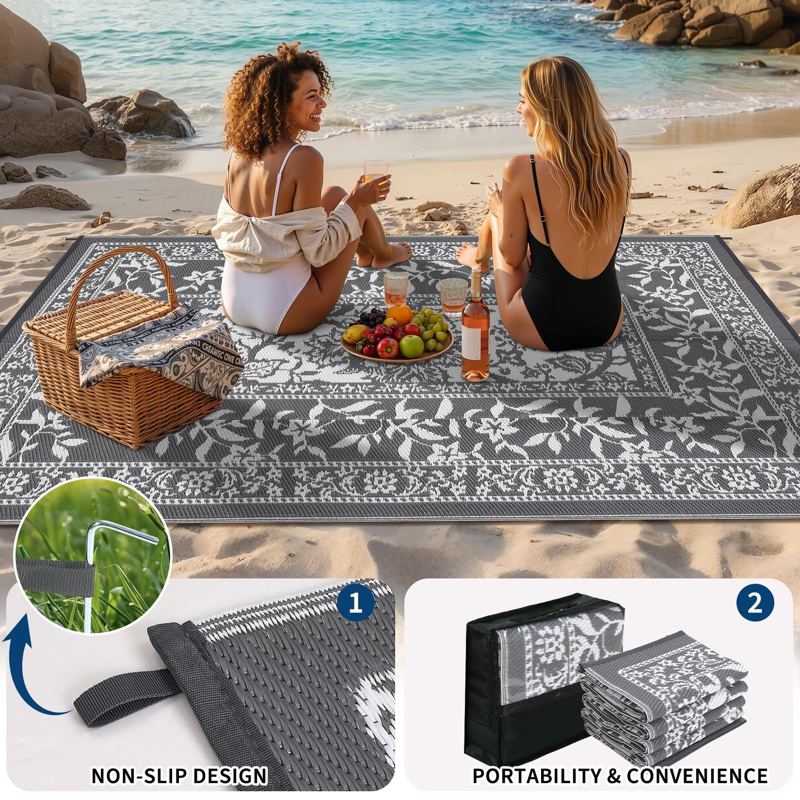 Soonbuy 10x20 FT Outdoor Rug, Waterproof Reversible Plastic Straw Outdoor Patio Rug, Botanical Grove Vintage Cottage Outdoor Area Rug Carpet for RV, Deck, Picnic, Beach, Backyard