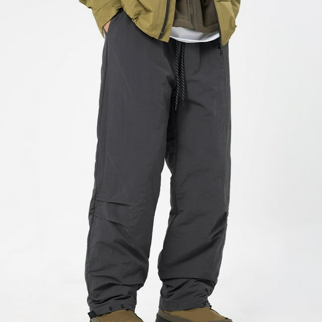 Puntoco Pantalones cargo con bolsillos y cintura elástica informales sólidos con diseño impermeable y engrosamiento a la moda para exteriores para hombre