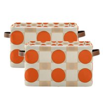Yayeee 2 Pack Canvas Storage Basket with Handles for Shelves Fabric Bins Closet Organizer, Orange Geometric Circles