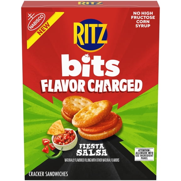 RITZ Bits Flavor Charged Fiesta Salsa Sandwich Crackers, Lunch Snacks, 8.8 oz
