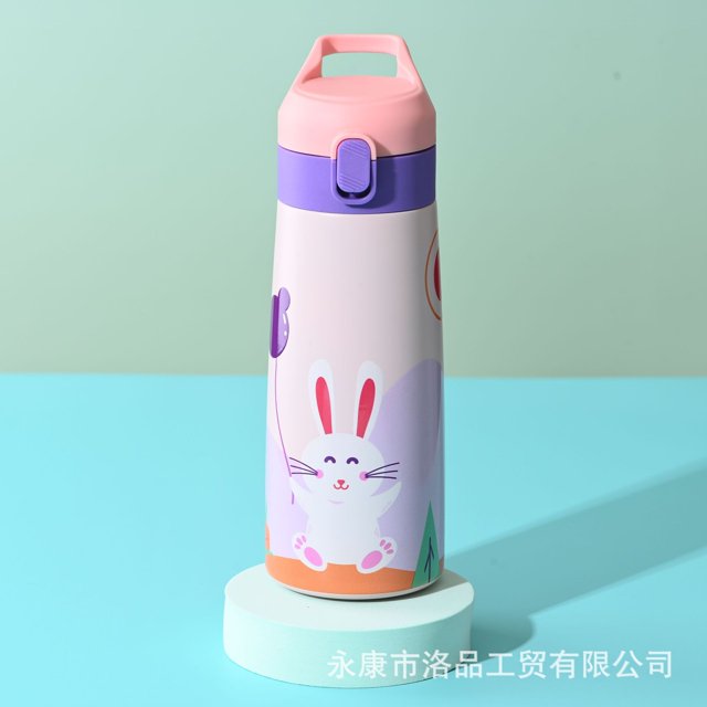 Termo de acero inoxidable 304 para niños, taza con ventosa que rebota, taza de agua portátil con dibujos animados para estudiantes y bebés