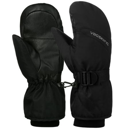 Vbiger Unisex Ski Gloves Thickened Winter Gloves Warm Gloves Splash-proof Sports Mitten Cold Weather Gloves with Adjustable Buckle and Elastic Wrist Strap, Black