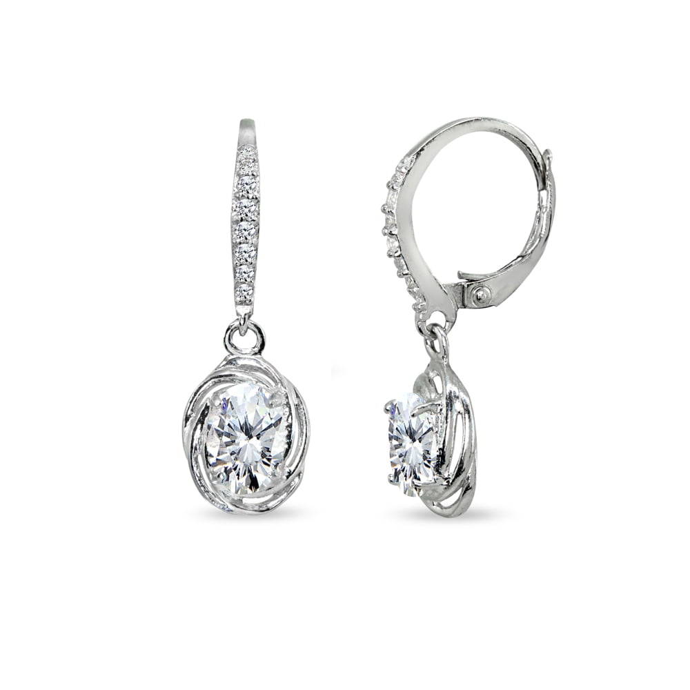 Cubic Zirconia 7x5mm Oval Love Knot Sterling Silver Leverback Dangle ...