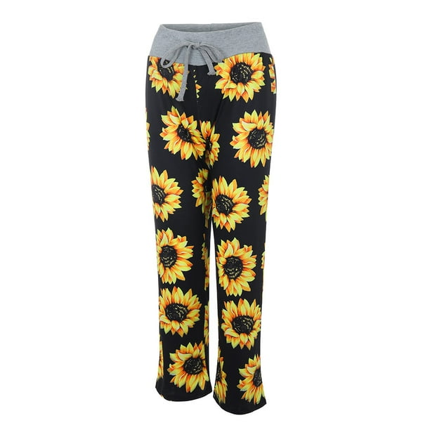 Women s Pants Comfy Stretch Sunflower Print Drawstring Palazzo