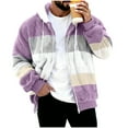 thumbnail image 4 of Mwjwdo Womens 2025 Winter Fuzzy Fleece Jacket Hooded Color Block Patchwork Cardigan Coats Outerwear with Pockets Purple M, 4 of 7