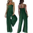 thumbnail image 3 of Jumpsuits for Women Spaghetti Strap Wide Leg Overalls Summer Rompers with Pockets Green M, 3 of 7