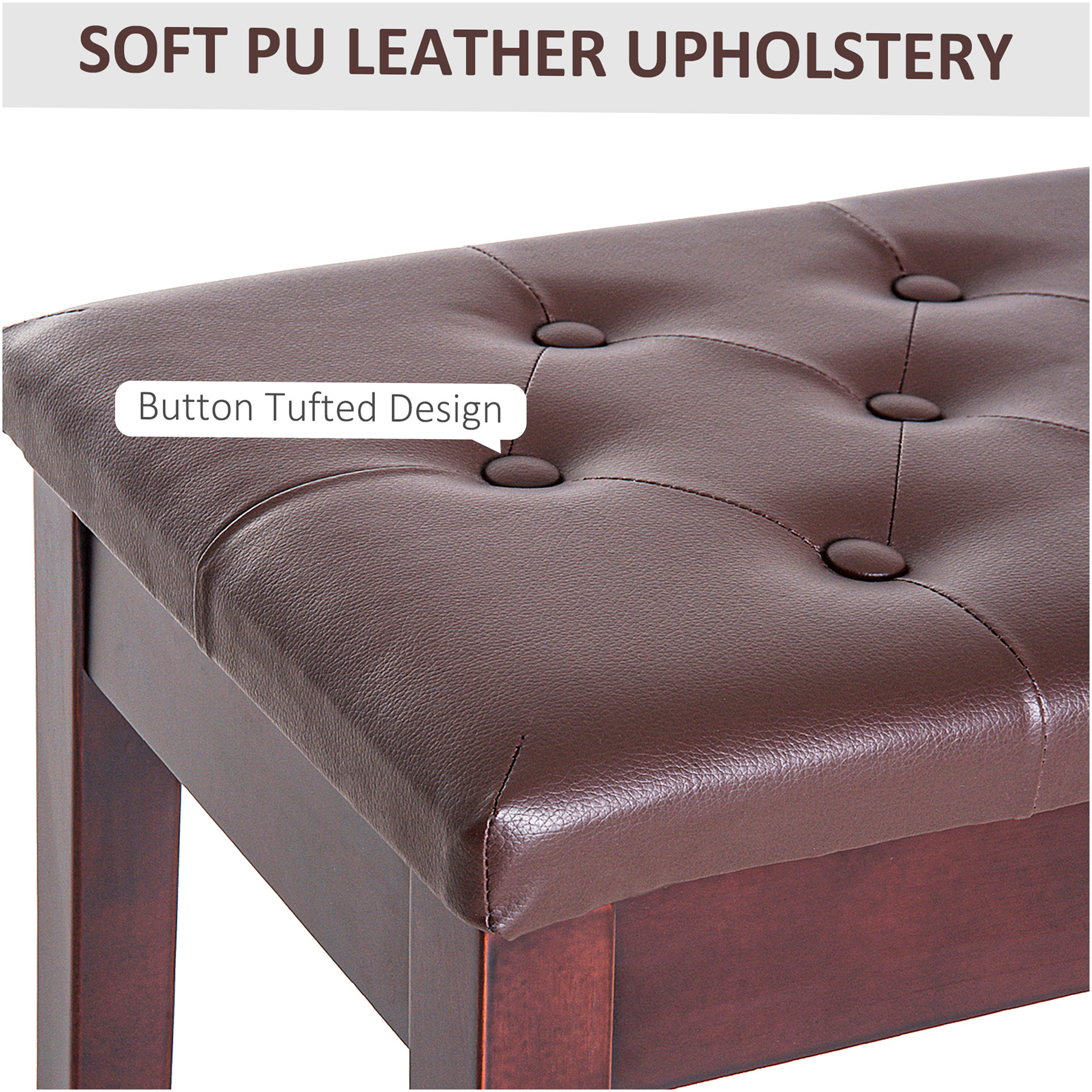 JERFIT Piano Bench for 2 Persons, Button Tufted Faux Leather Keyboard Seat with Rubber Wood Frame, Brown