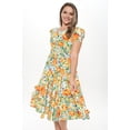 thumbnail image 5 of Women's Short Puff Sleeve Midi Floral Cocktail Flare Tea Party, Formal and Casual Dresses(Mint Orange Large-X-large Size), 5 of 5