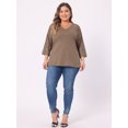 thumbnail image 3 of DARING DIVA Women's Plus Tops Casual Floral V Neck Spring Raglan Top 3X Brown, 3 of 6