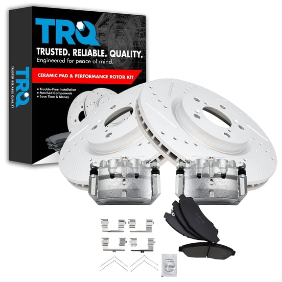 TRQ Front Performance Brake Pad & Rotor Kit Brake Caliper Brake Pads Brake Rotors Set Ceramic Fits Select 2007-2013 Acura MDX 2010-2013 ZDX