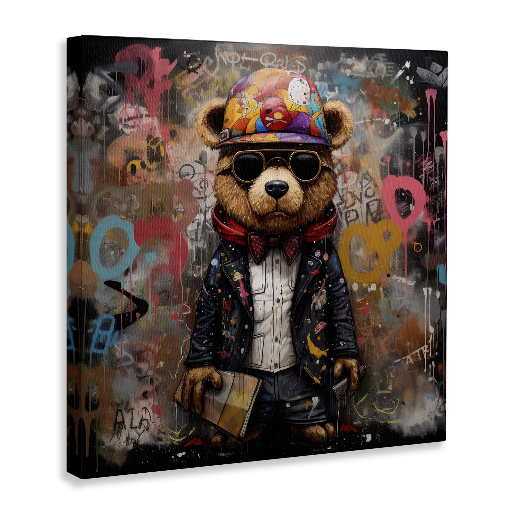 Stupell Industries Urban Graffiti Bear Animals & Insects Painting Gallery Wrapped Canvas Art Print Wall Art, 24 x 24