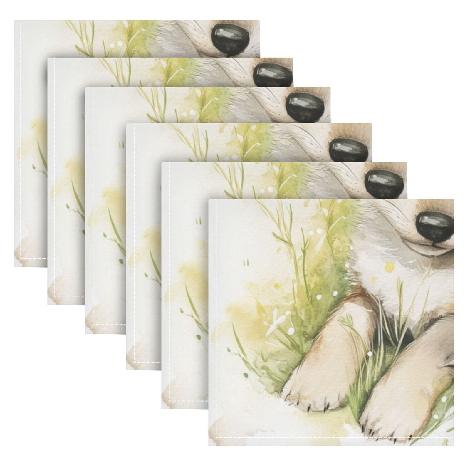 JSTEL Cute Wolf Baby Cloth Napkins Set of 6, 20x20 Inch Washable and Reusable Napkin for Decoupage Dinner Party Everyday Use