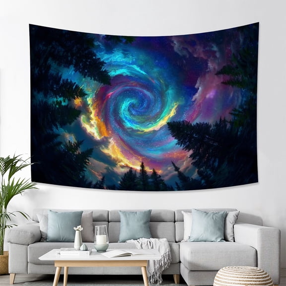Blacklight Starry Sky Tapestry Trippy Fantasy Galaxy Forest Tapestries Aesthetic TreesTapestries Wall Hanging for Bedroom,60Wx40H