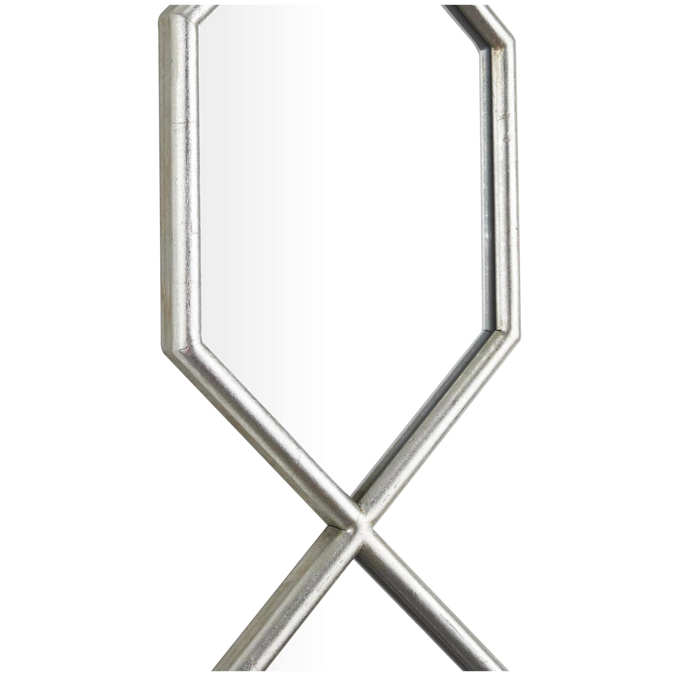 DecMode 7" x 59" Silver Slim Stacked Chain 5 Layer Geometric Wall Mirror with Trellis Pattern