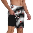 thumbnail image 2 of Yiaed Ladybugs on Black and White Striped Print Mens Swim Trunks Bathing Suit Compression Liner Beach Swim Shorts Swimwear Quick Dry Zipper Pocket No-Chafing Board Short-3X-Large, 2 of 6