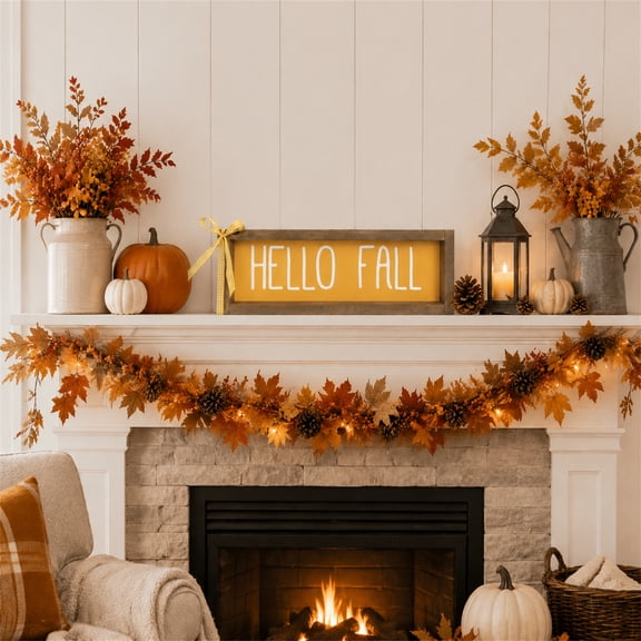 Farmhouse Wooden Home Decor Sign, Hello Fall Rustic Tabletop Decoration, Seasonal Accent for Living Room, Fireplace Mantel, Shelf and Entryway